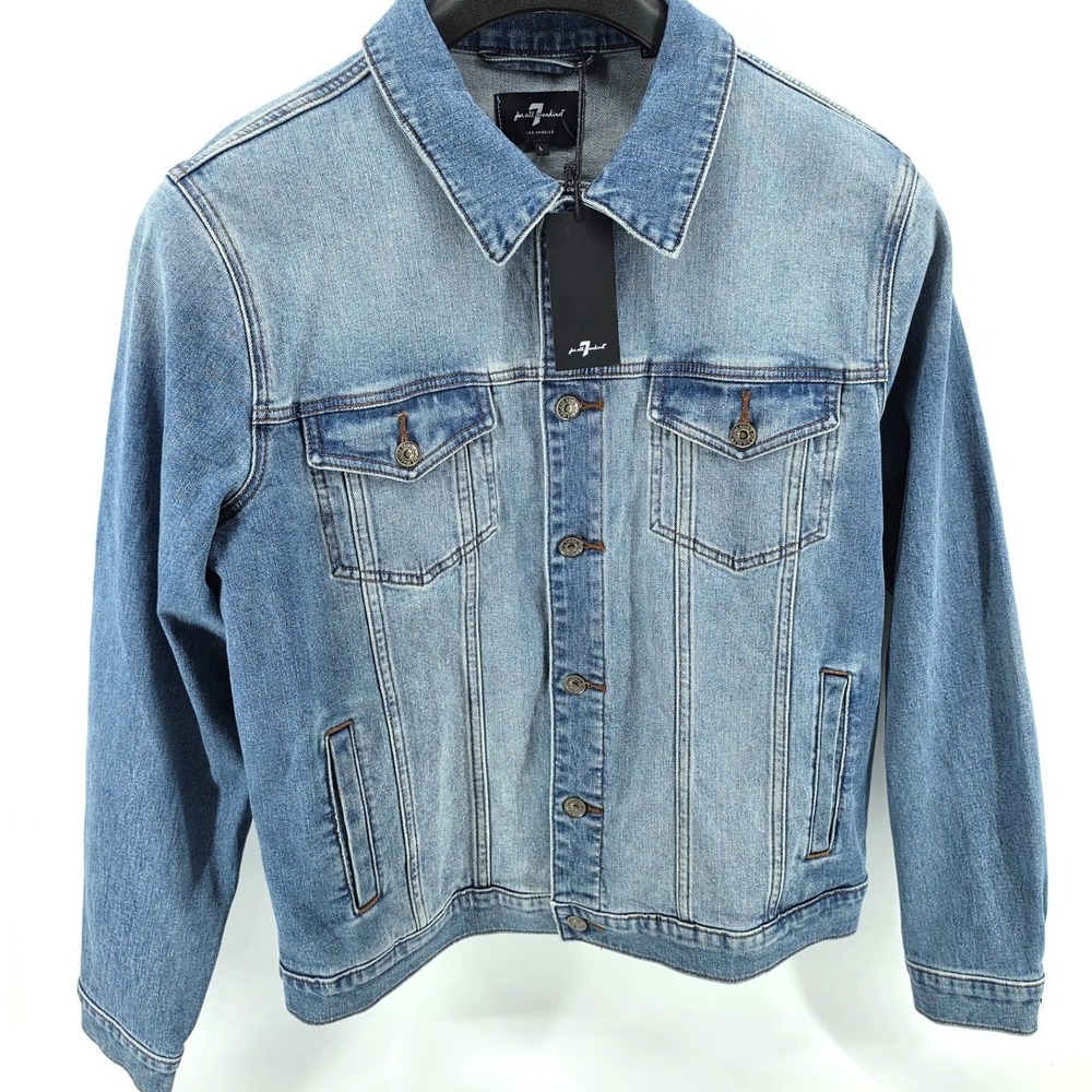 7‎ For All Mankind Mens The Perfect Trucker Jacket Denim Blue Stow Medium NWT